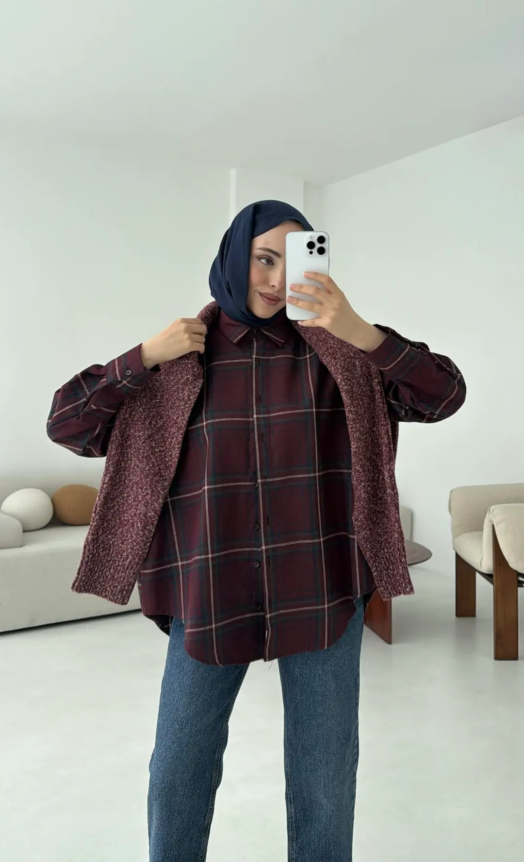 Bordo Ekose Gömlek - Görsel 4