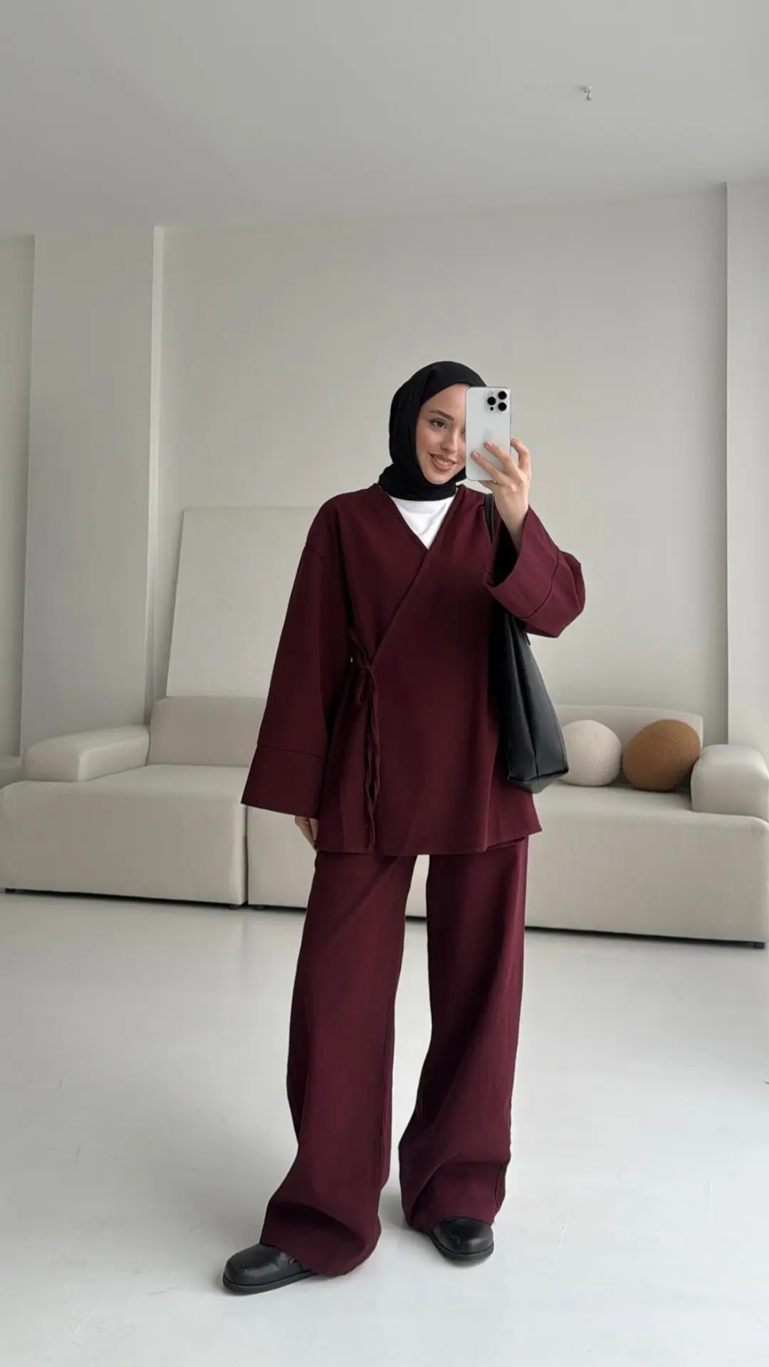 Bordo Gabardin Kimono Takım