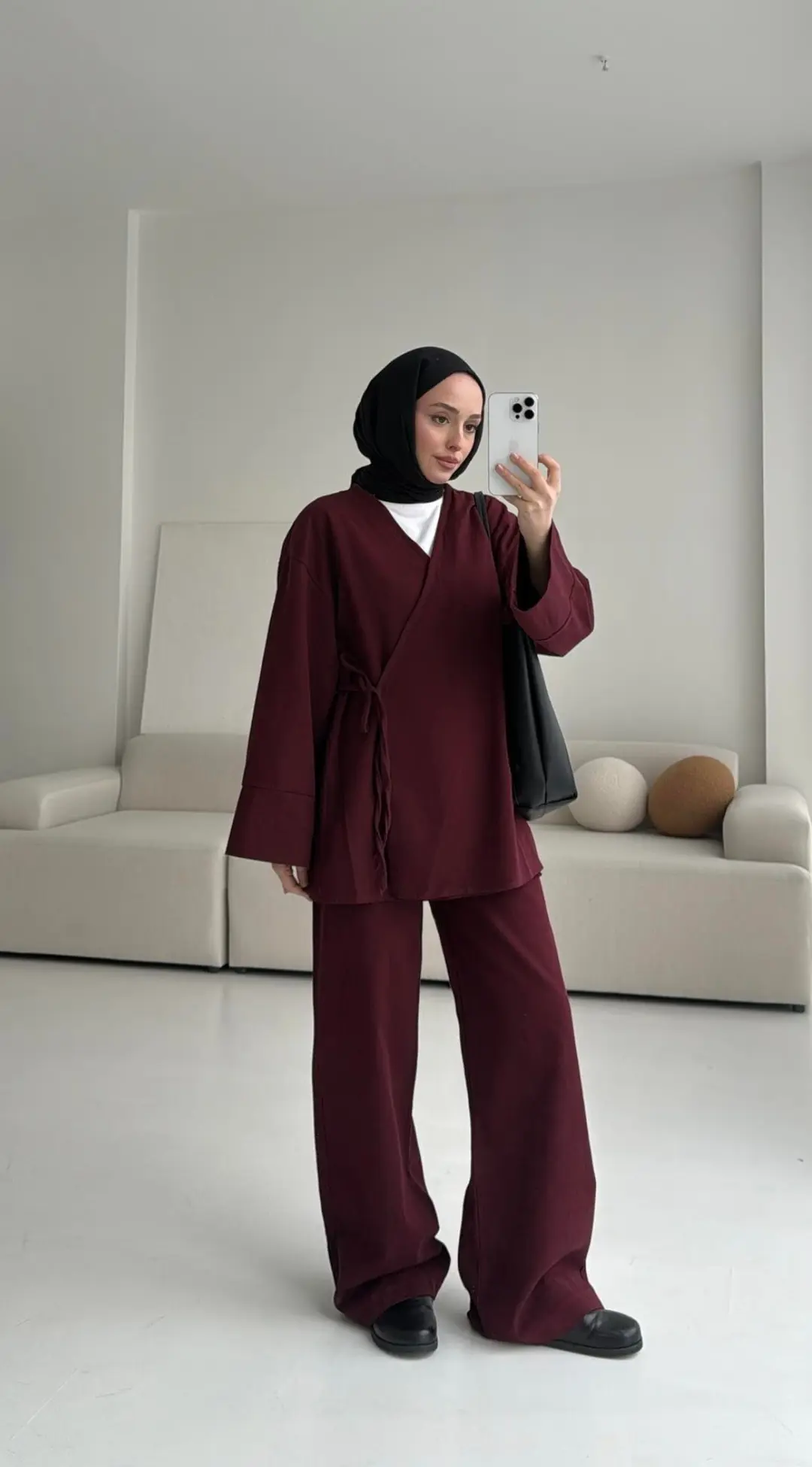 Bordo Gabardin Kimono Takım - Görsel 2