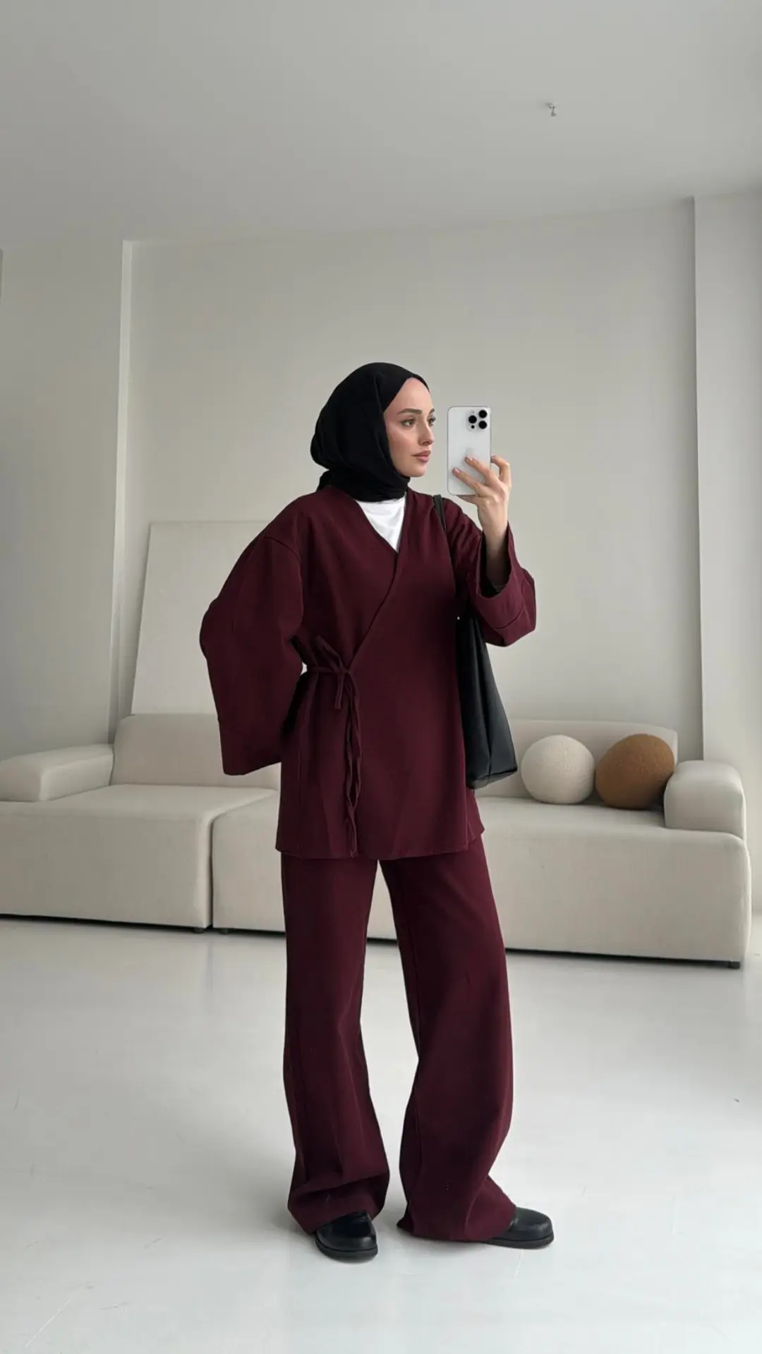 Bordo Gabardin Kimono Takım - Görsel 6