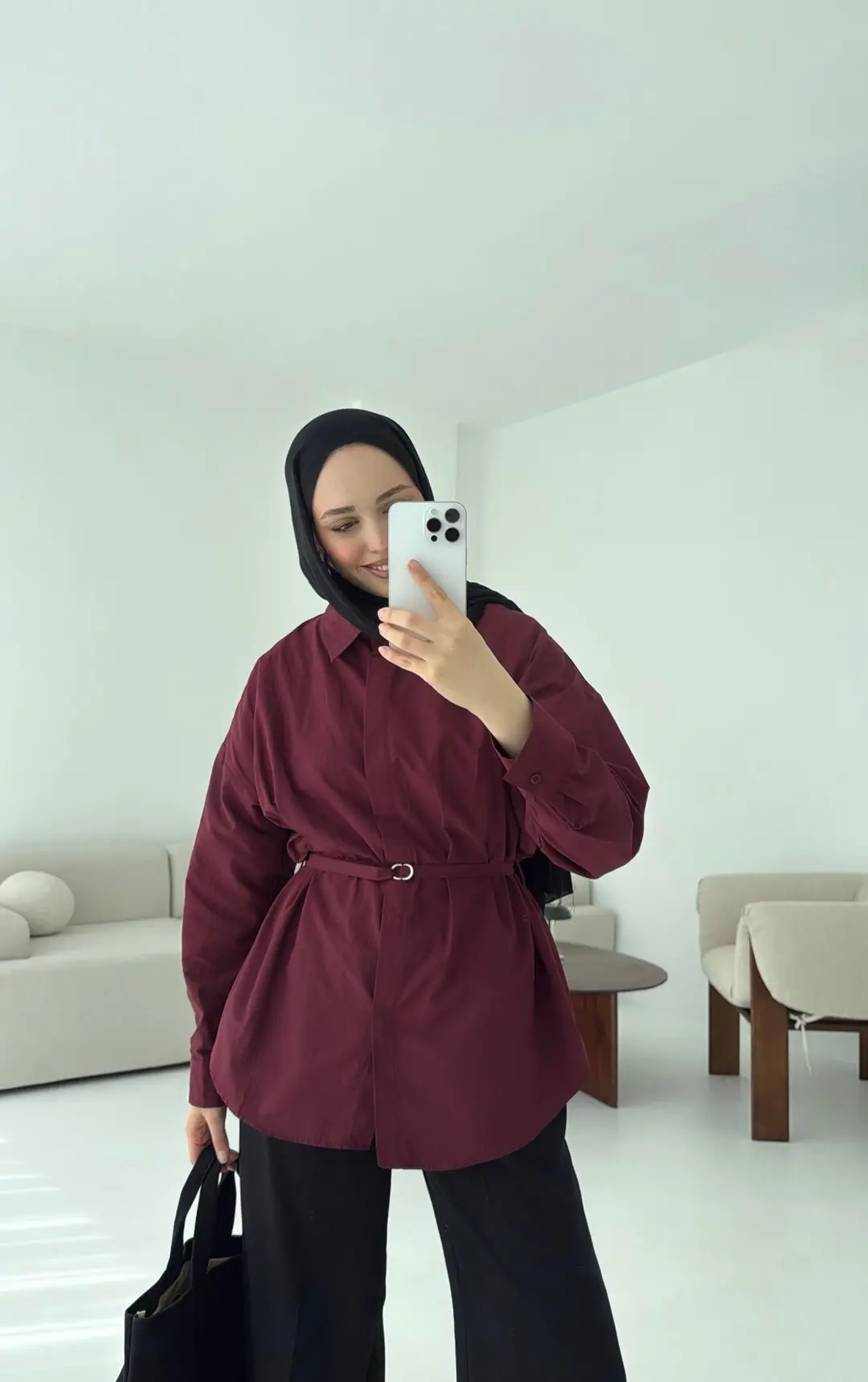 Bordo Kemerli Gömlek