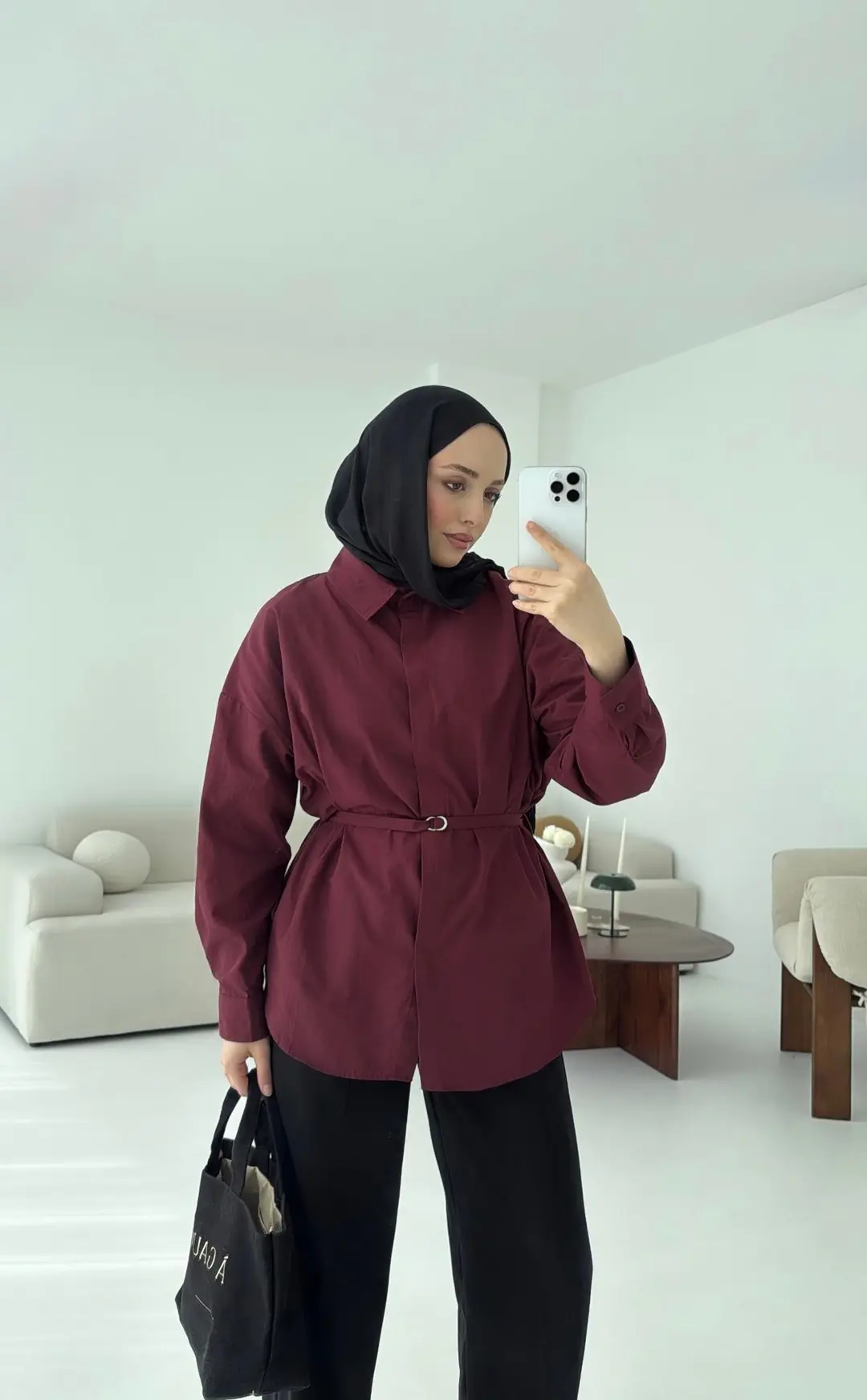 Bordo Kemerli Gömlek - Görsel 3