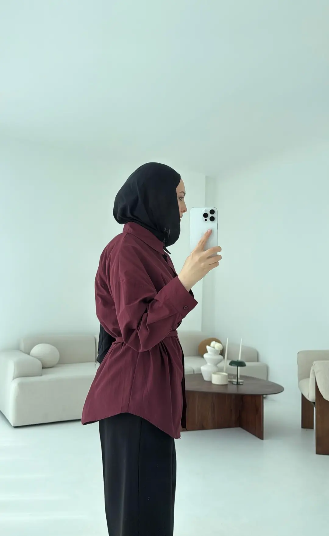 Bordo Kemerli Gömlek - Görsel 5