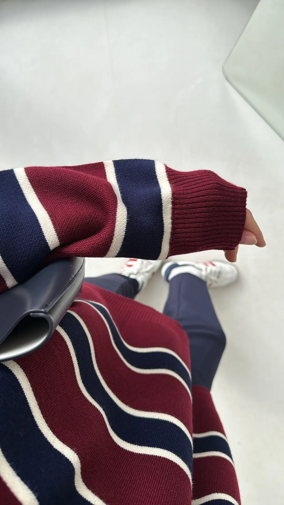 Bordo Lacivert Cizgili Triko Kazak - Görsel 2