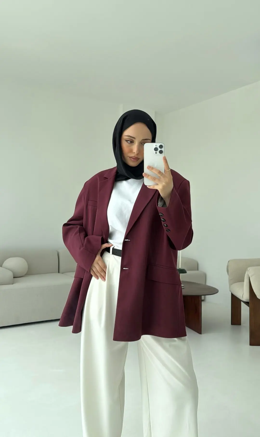 Bordo Oversize Premium Blazer Ceket - Görsel 2