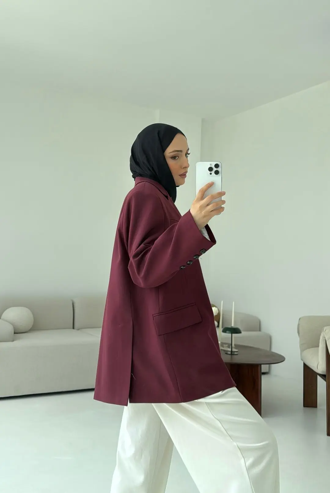 Bordo Oversize Premium Blazer Ceket - Görsel 5