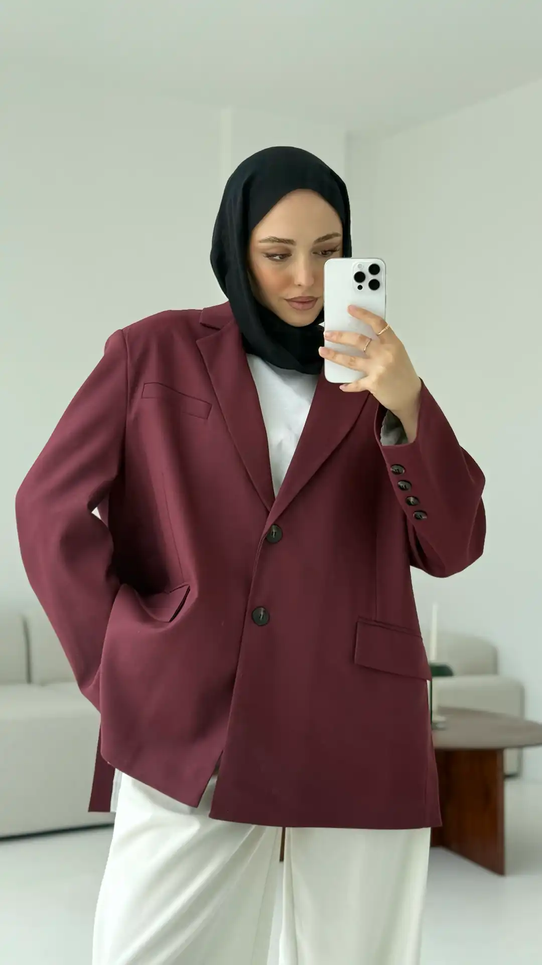 Bordo Oversize Premium Blazer Ceket - Görsel 6