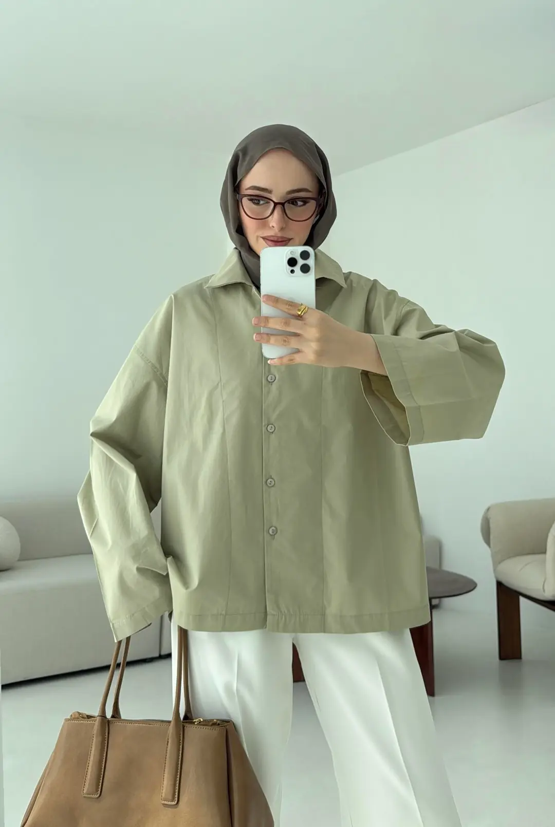 Boxfıt Acık Haki Gömlek - Görsel 7