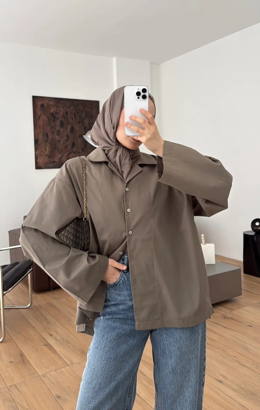 Boxfıt Gömlek Koyu Vizon - Görsel 5