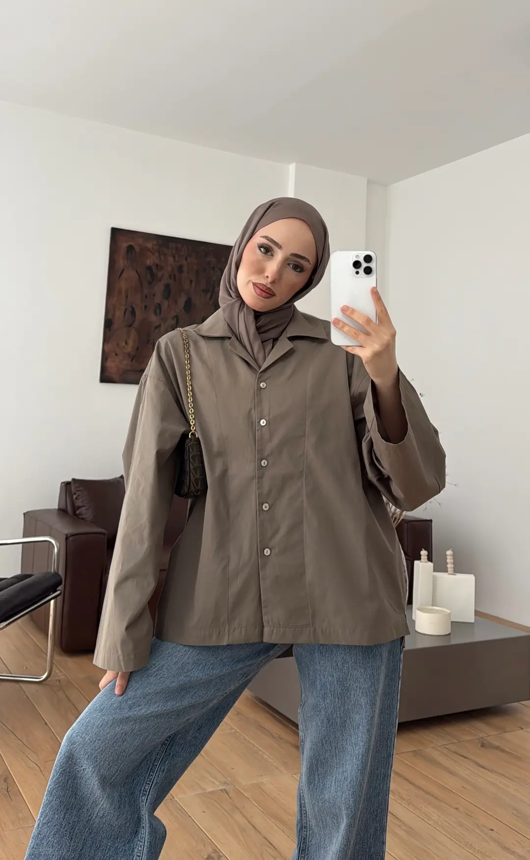 Boxfıt Gömlek Koyu Vizon - Görsel 7