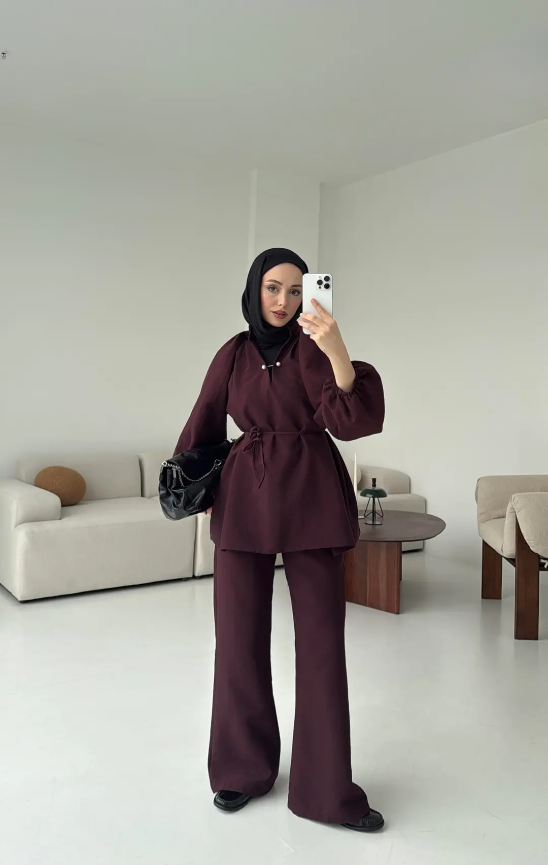 Broş Detaylı Takım Mürdüm