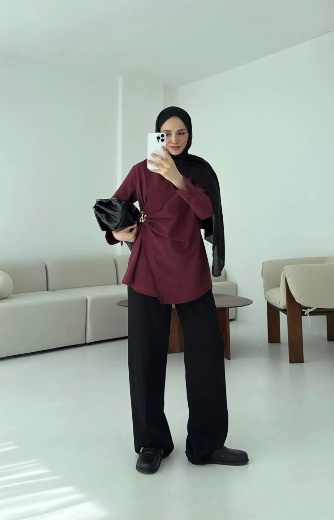 Broş Detaylı Tasarım Gömlek Bordo - Görsel 5