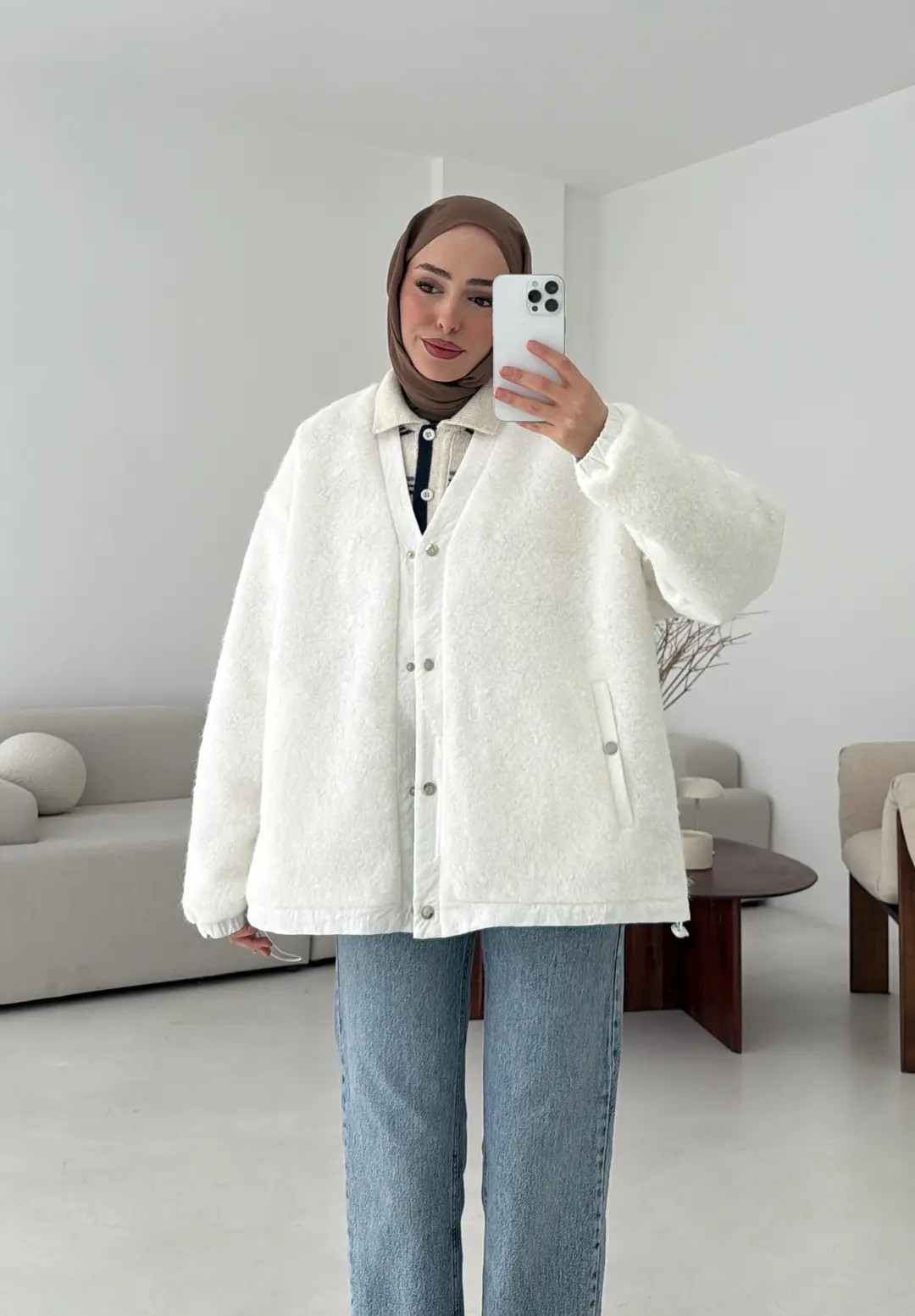 Buklet Bomber Ceket Beyaz - Görsel 8