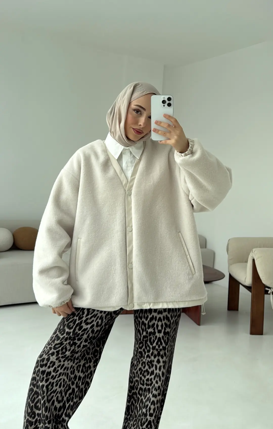 Buklet Bomber Ceket Krem