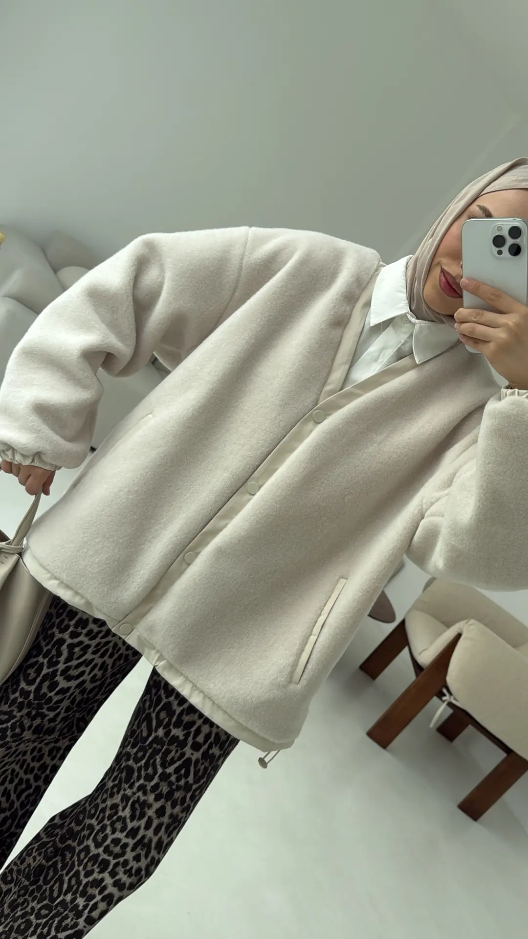 Buklet Bomber Ceket Krem - Görsel 4