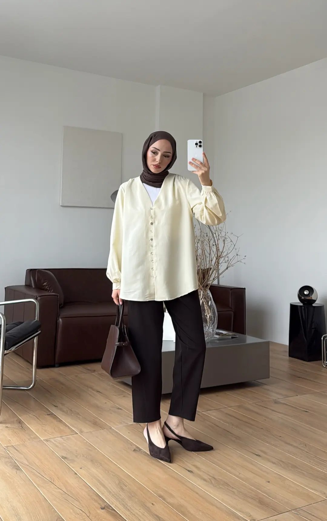 Büzgü Detaylı Dökümlü Gömlek Sarı - Görsel 4