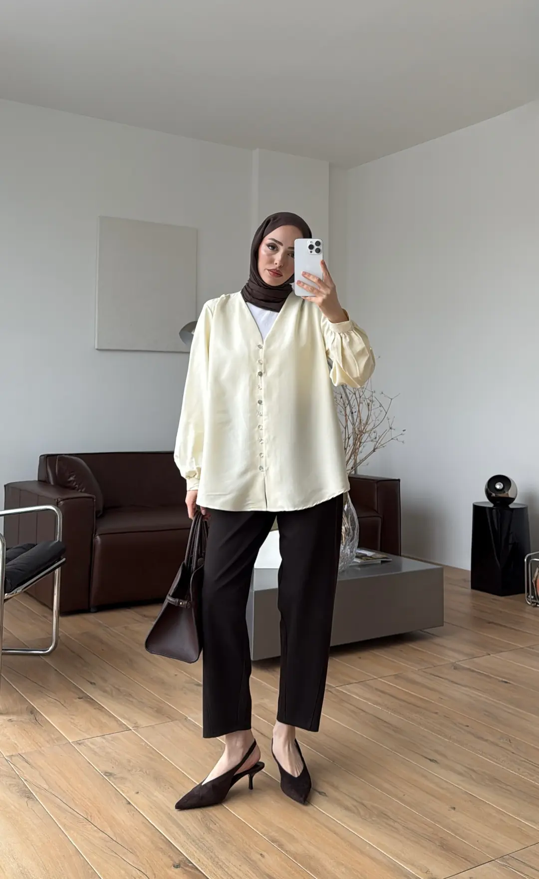 Büzgü Detaylı Dökümlü Gömlek Sarı - Görsel 5