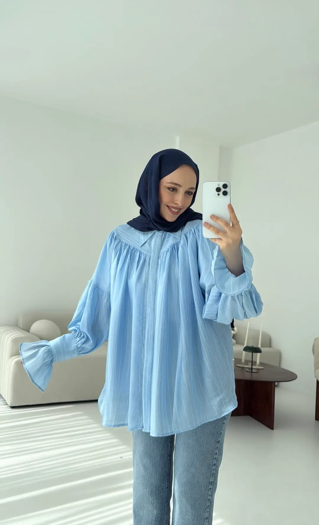 Büzgülü Gömlek Acık Mavi