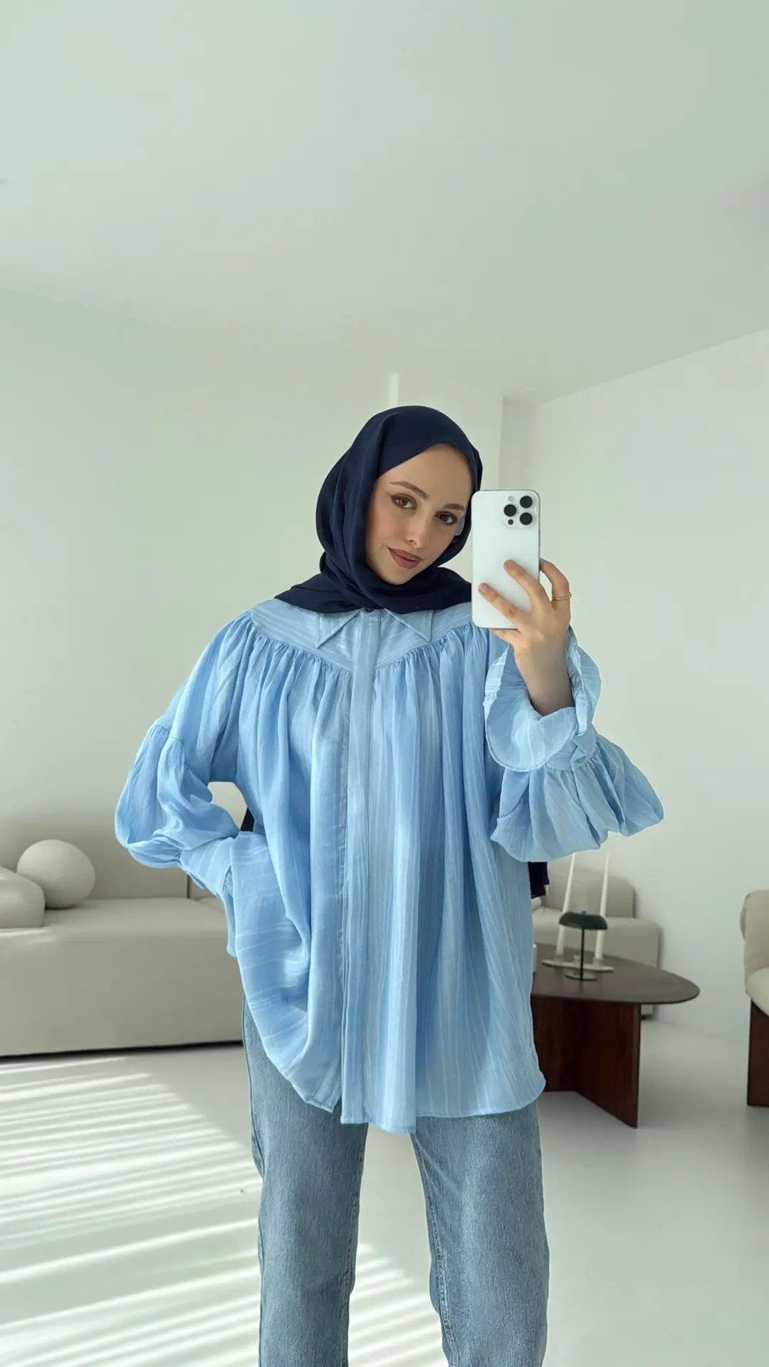 Büzgülü Gömlek Acık Mavi - Görsel 3