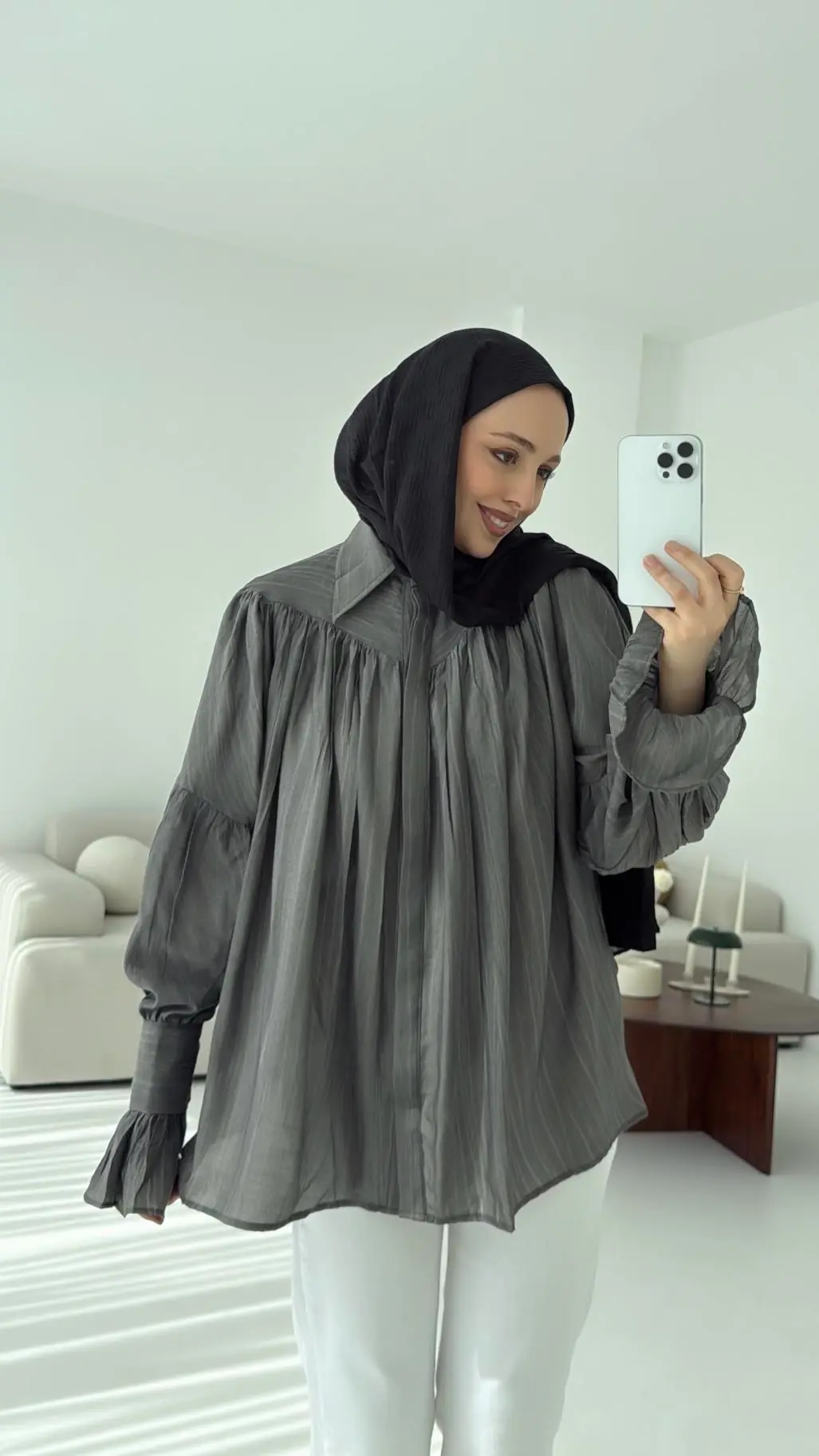 Büzgülü Gömlek Antrasit - Görsel 3