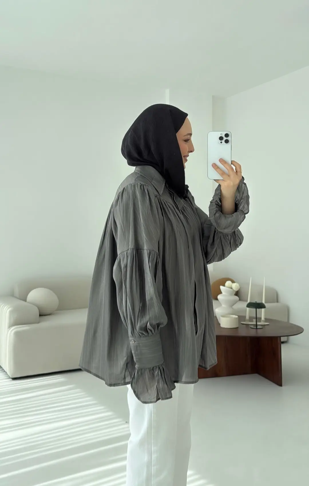 Büzgülü Gömlek Antrasit - Görsel 6