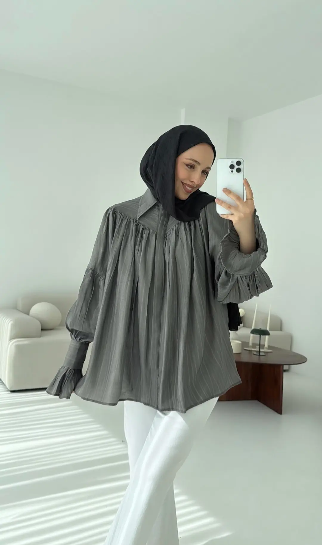 Büzgülü Gömlek Antrasit - Görsel 8