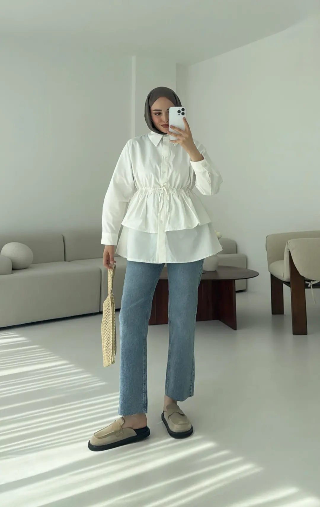 Büzgülü Gömlek Beyaz - Görsel 3