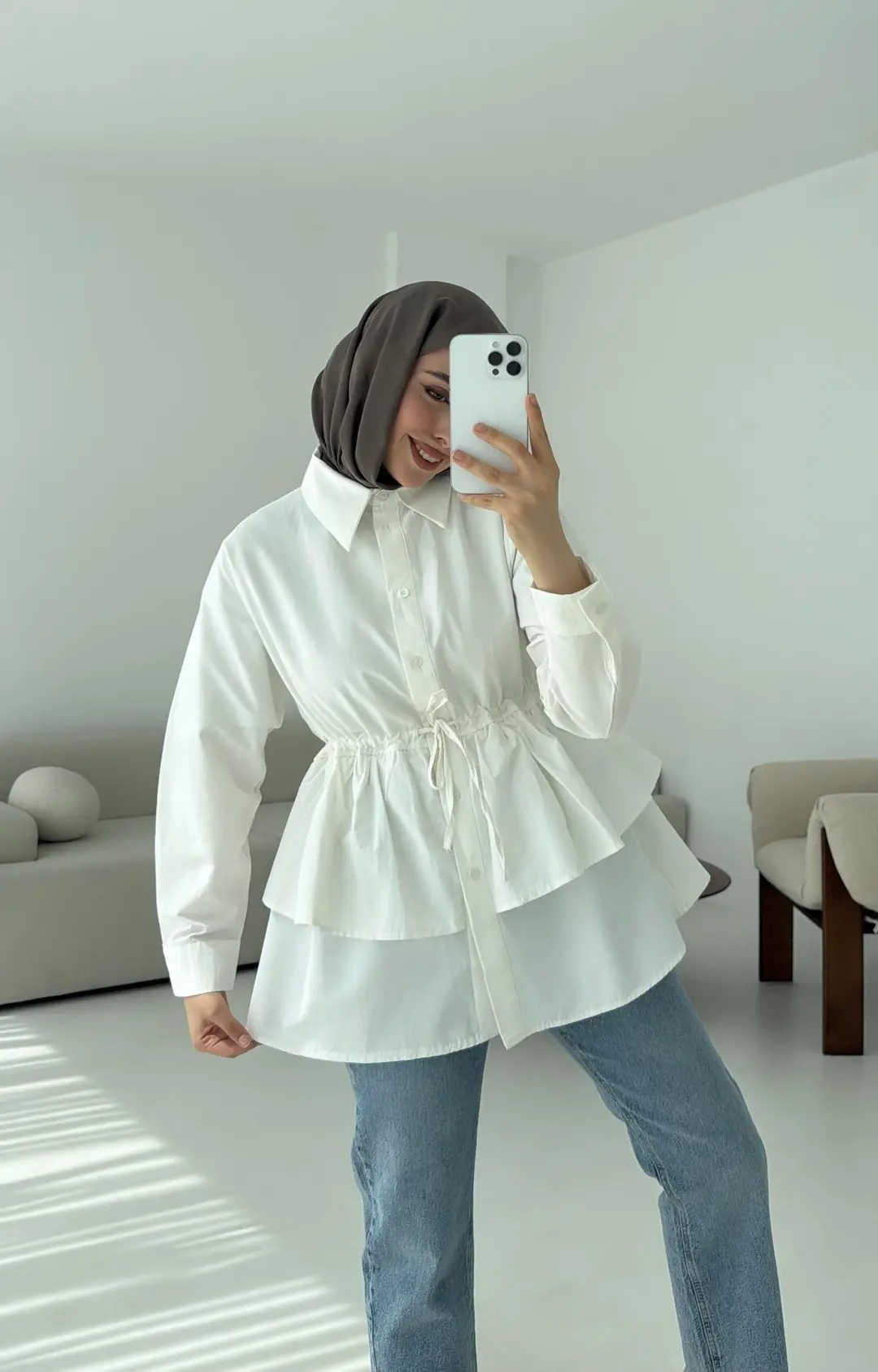 Büzgülü Gömlek Beyaz - Görsel 4