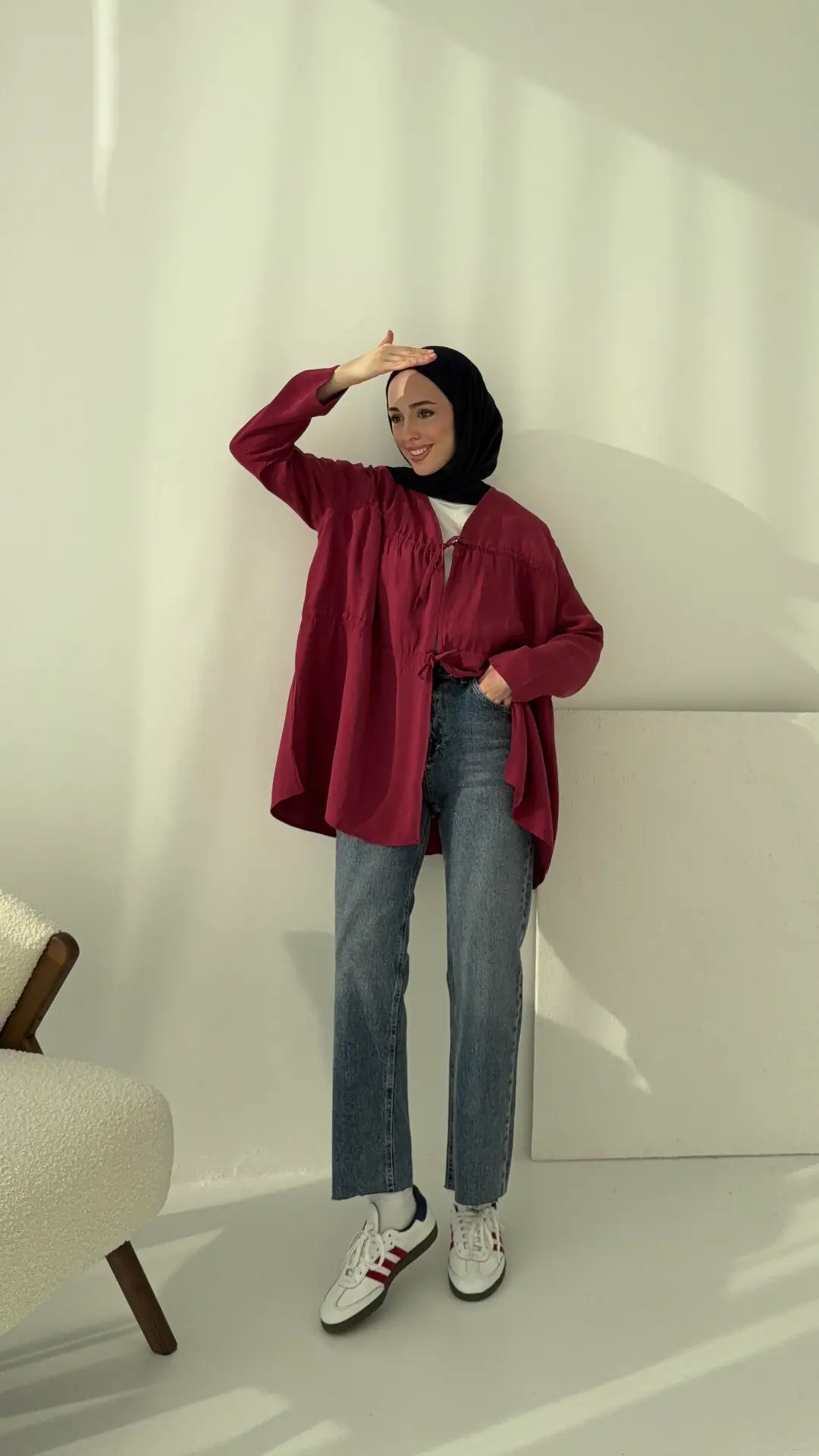 Büzgülü Gömlek Bordo - Görsel 4