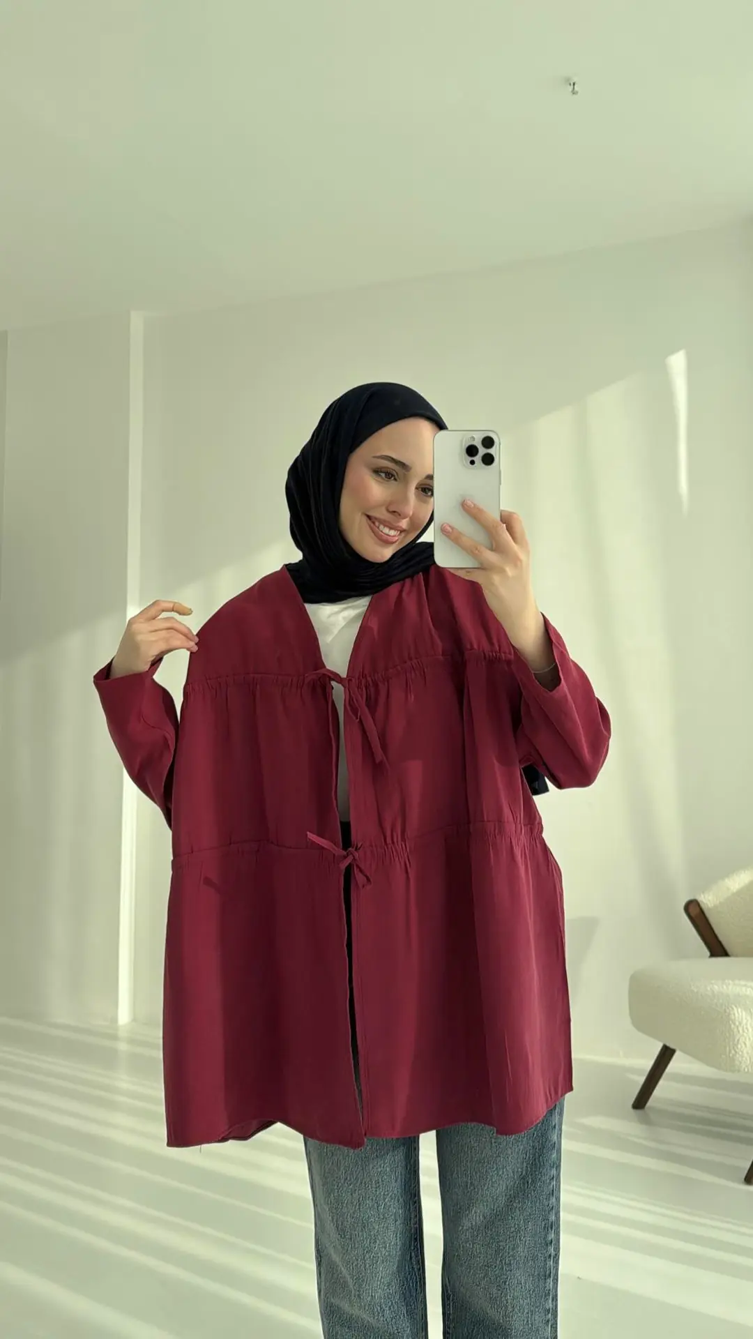 Büzgülü Gömlek Bordo - Görsel 5