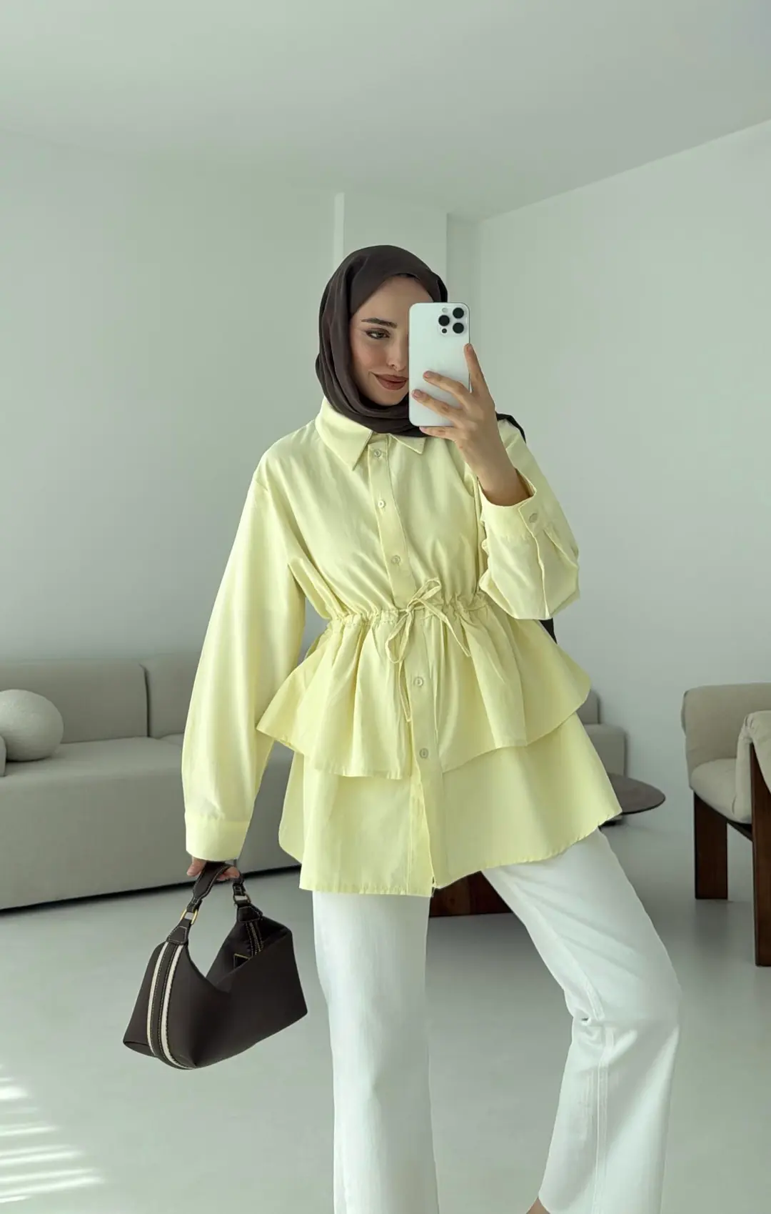 Büzgülü Gömlek Sarı - Görsel 3