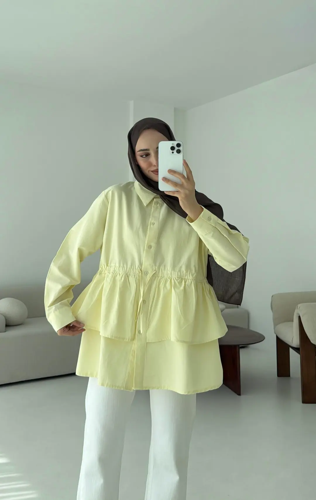 Büzgülü Gömlek Sarı - Görsel 4