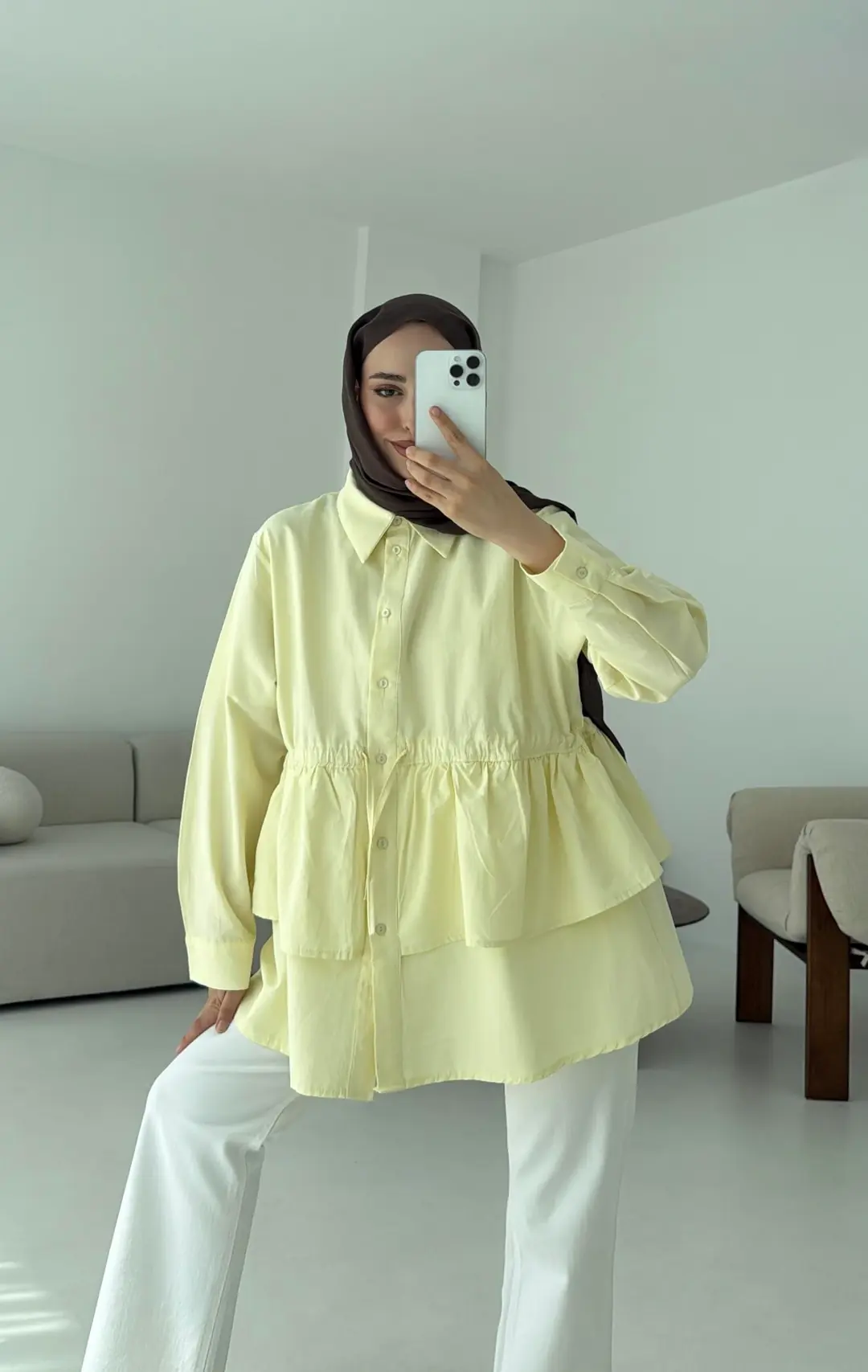 Büzgülü Gömlek Sarı - Görsel 5
