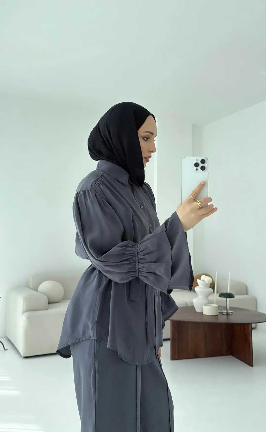 Büzgülü Oversize Gömlek Takım Antrasit - Görsel 2