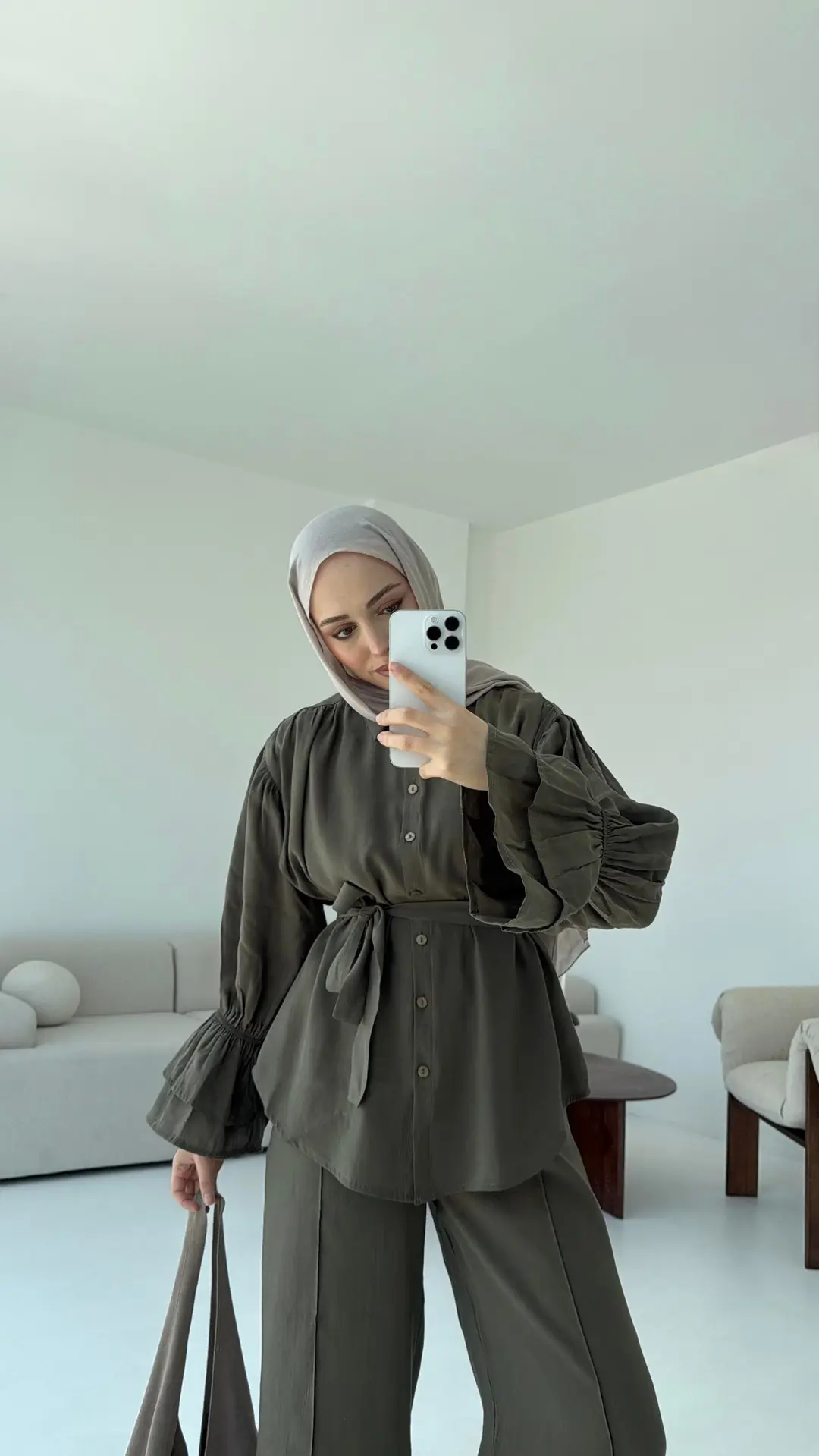 Büzgülü Oversize Gömlek Takım Haki