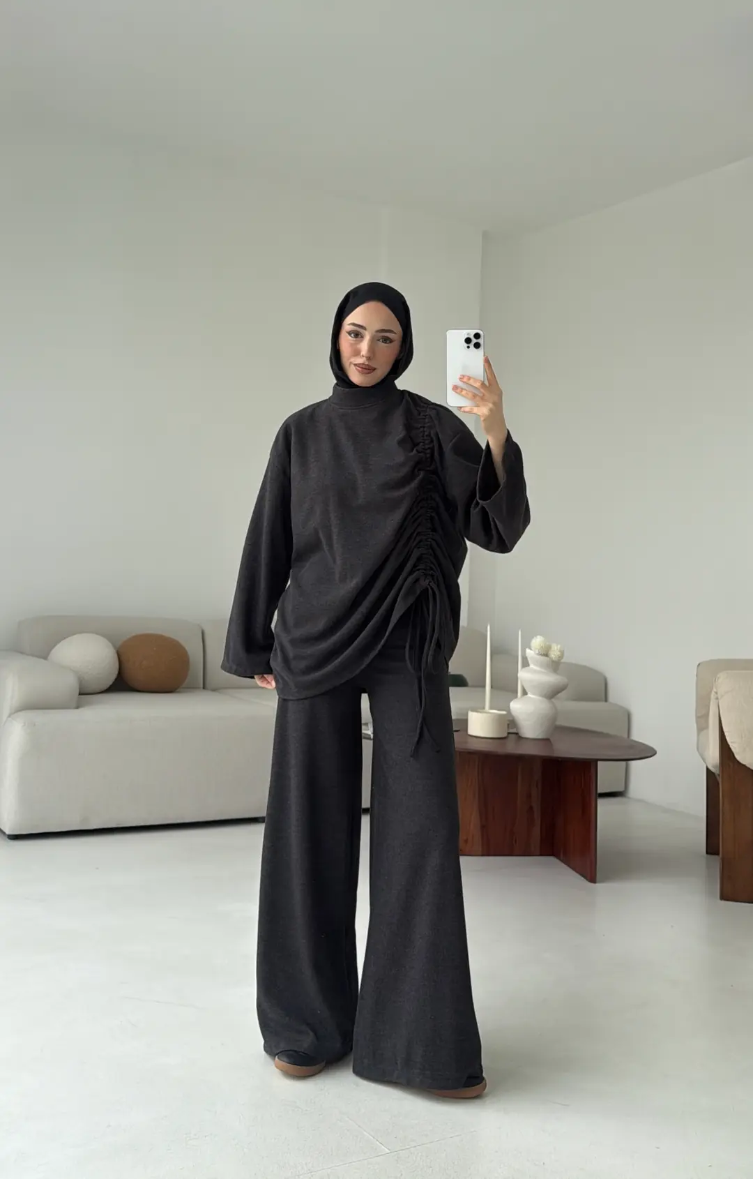 Bluzu Yandan Biyeli Takım Koyu Gri - Görsel 4