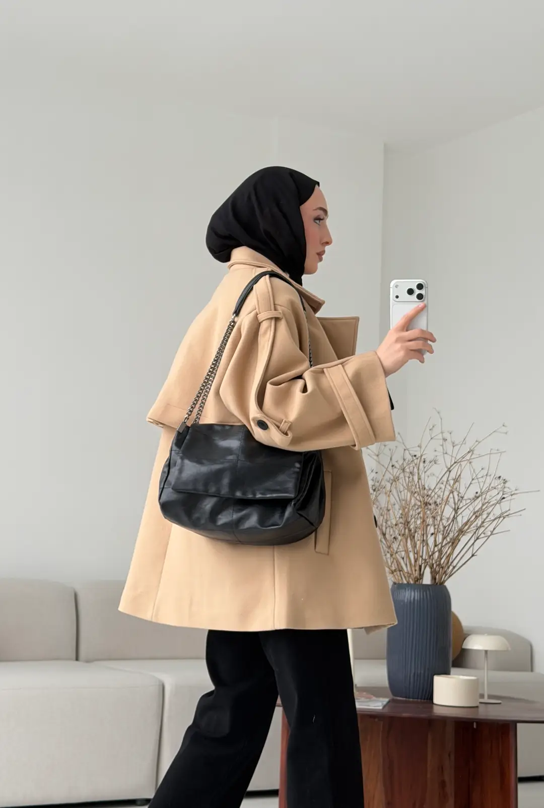 Camel Düğmeli Kol Manşetli Kaşe Kaban