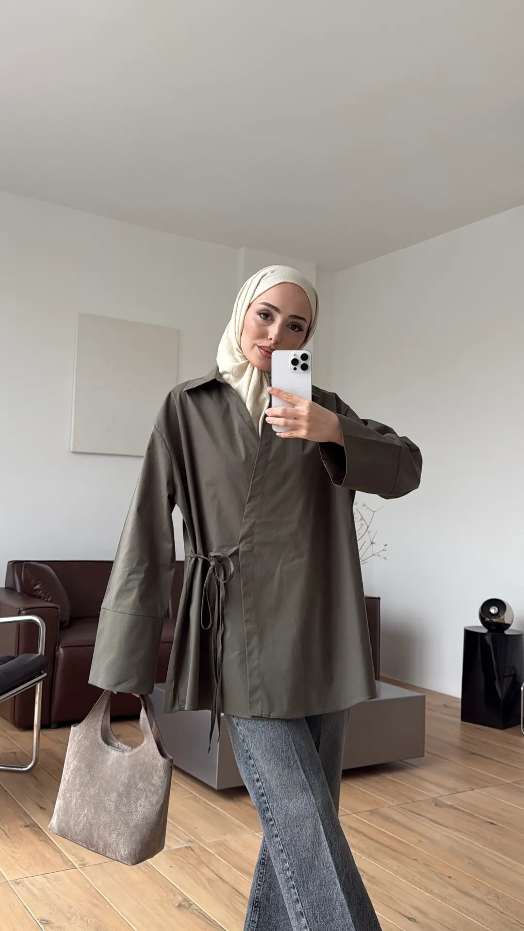 Çapraz Bağlamalı Gömlek Haki - Görsel 9