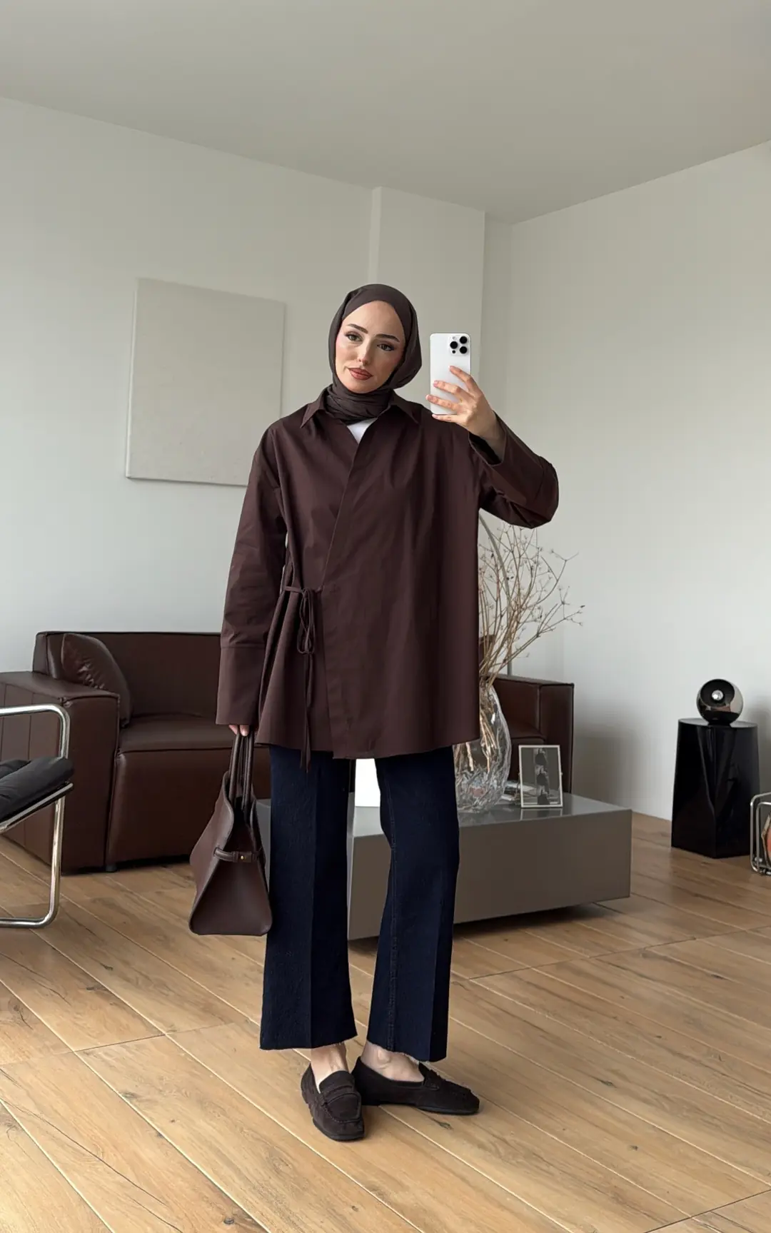 Çapraz Bağlamalı Gömlek Kahve - Görsel 6