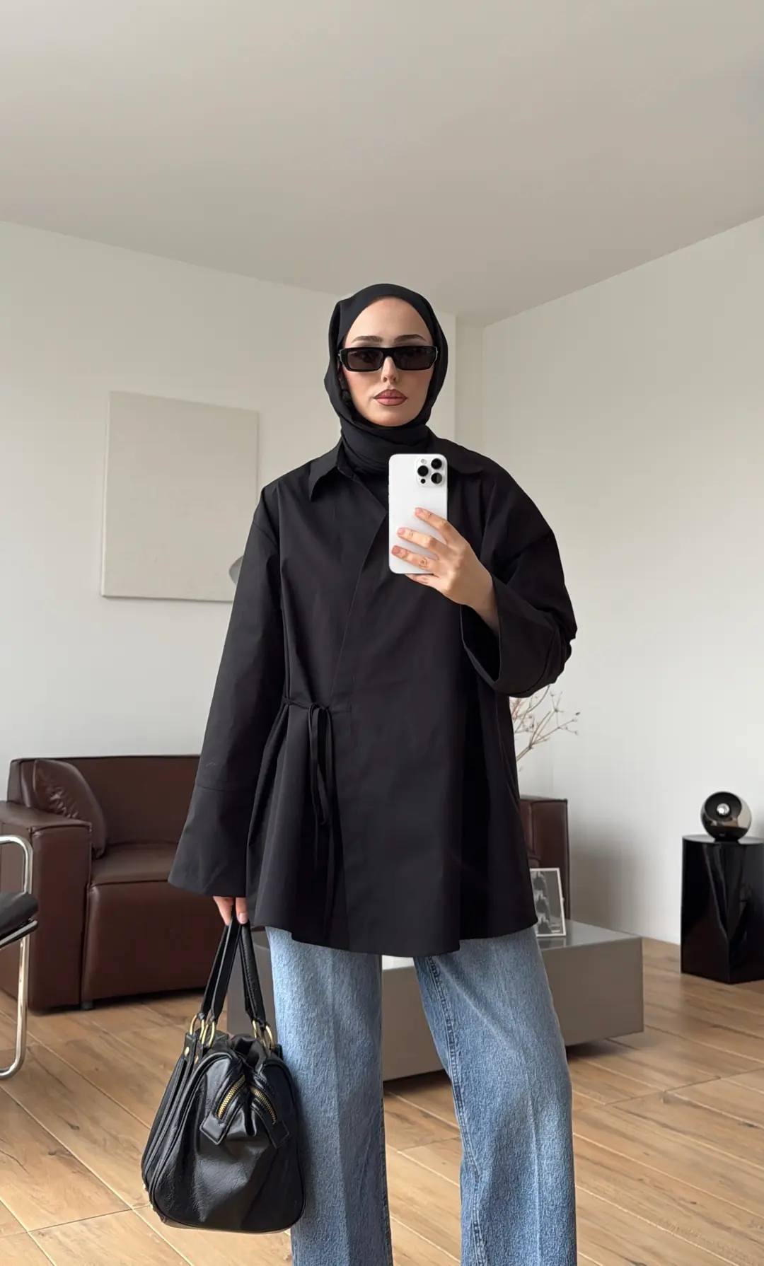 Çapraz Bağlamalı Gömlek Siyah - Görsel 4