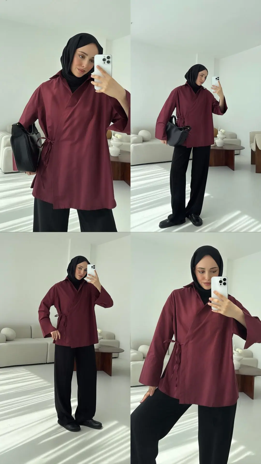 Çapraz Bağlamalı Kol Detay Gömlek Bordo - Görsel 6