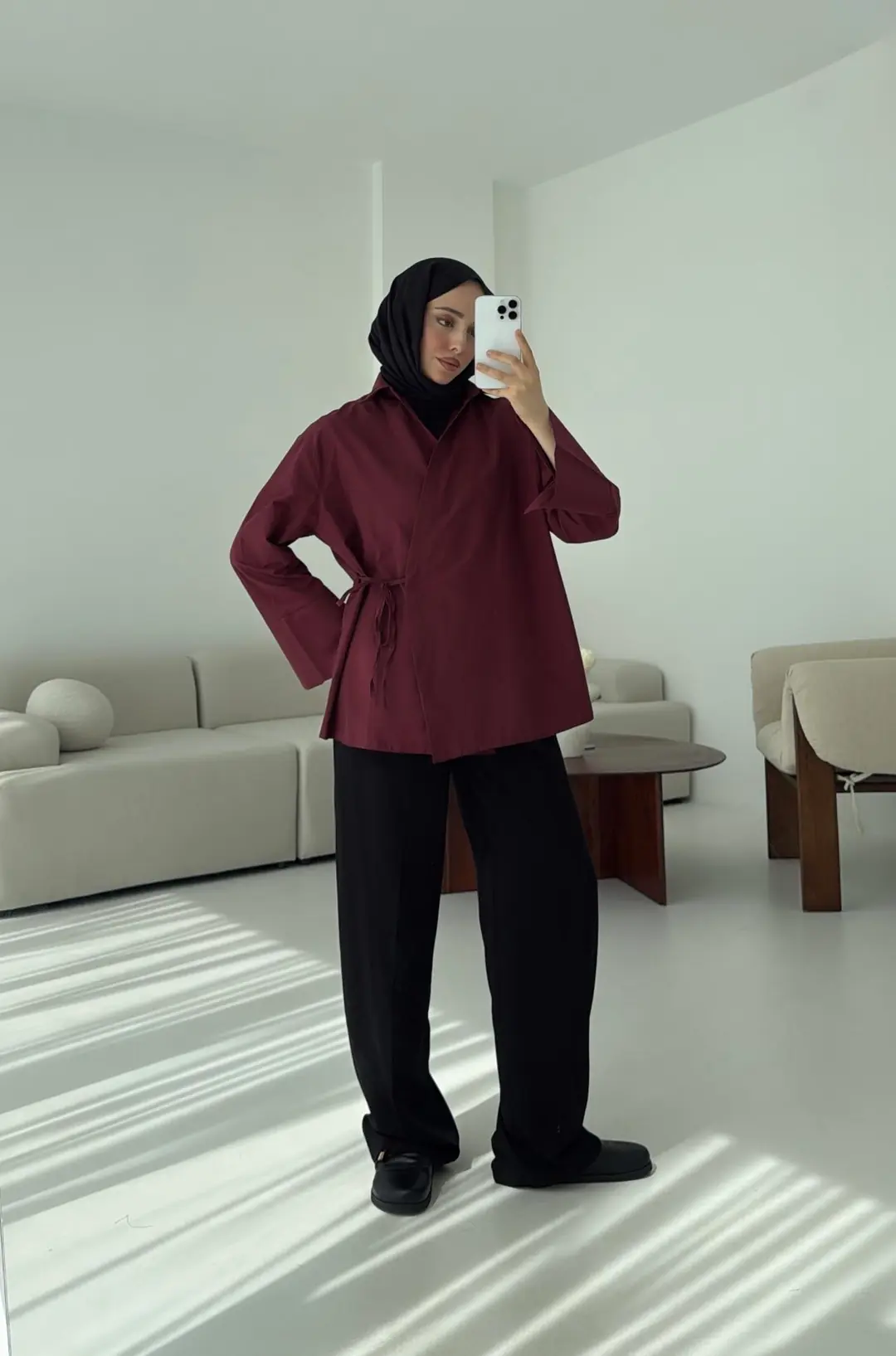 Çapraz Bağlamalı Kol Detay Gömlek Bordo - Görsel 8