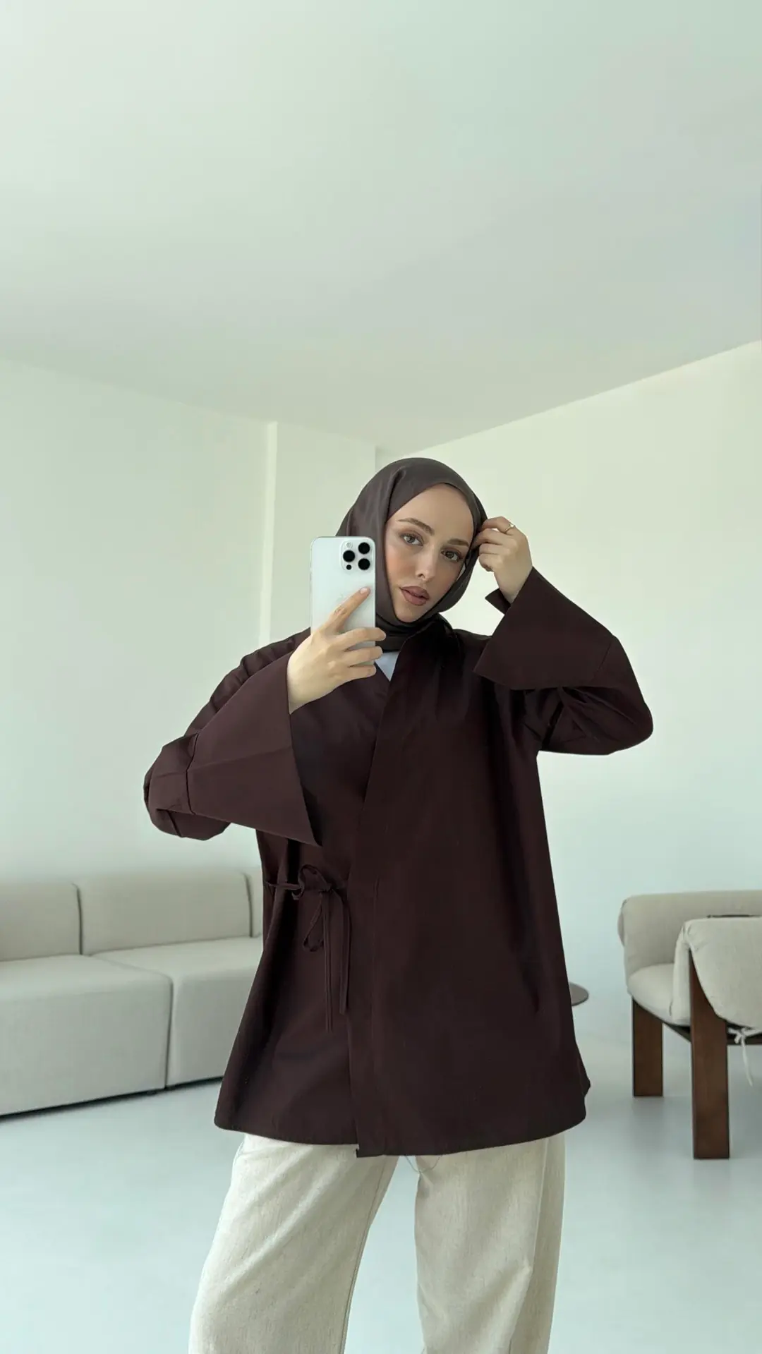 Çapraz Bağlamalı Kol Detay Gömlek Kahve - Görsel 2