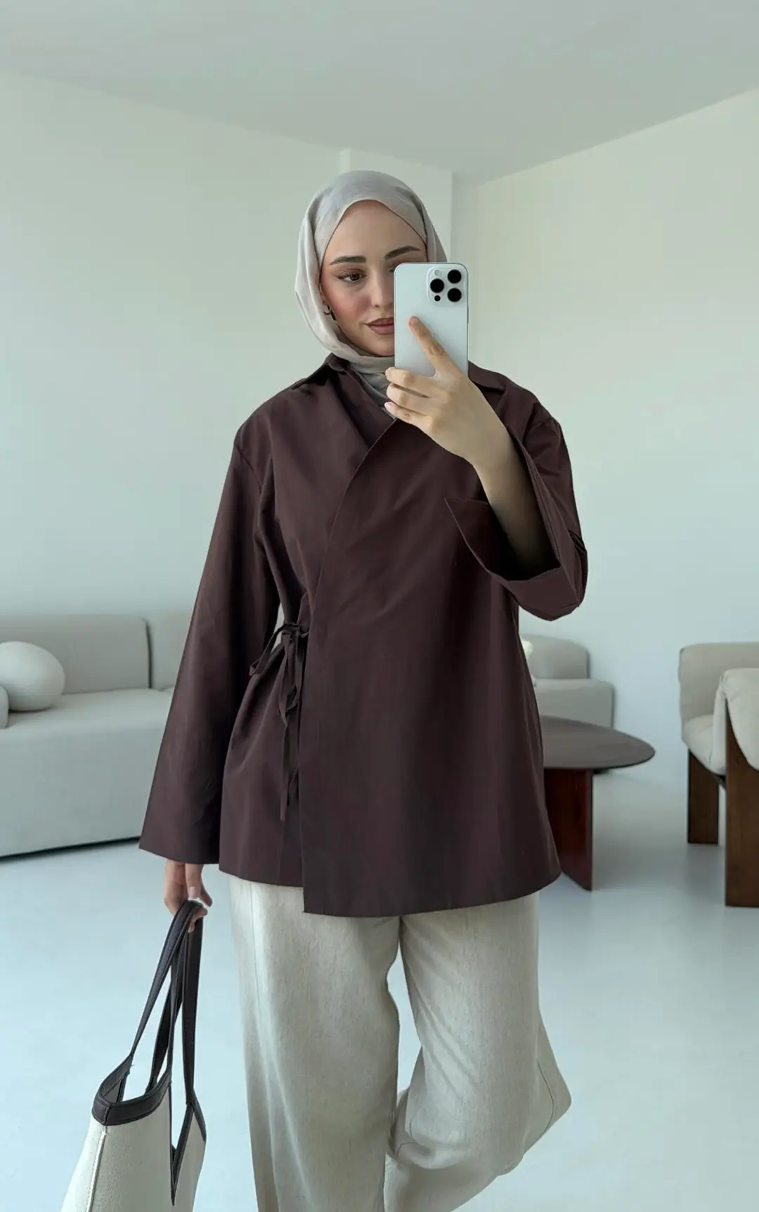 Çapraz Bağlamalı Kol Detay Gömlek Kahve - Görsel 2