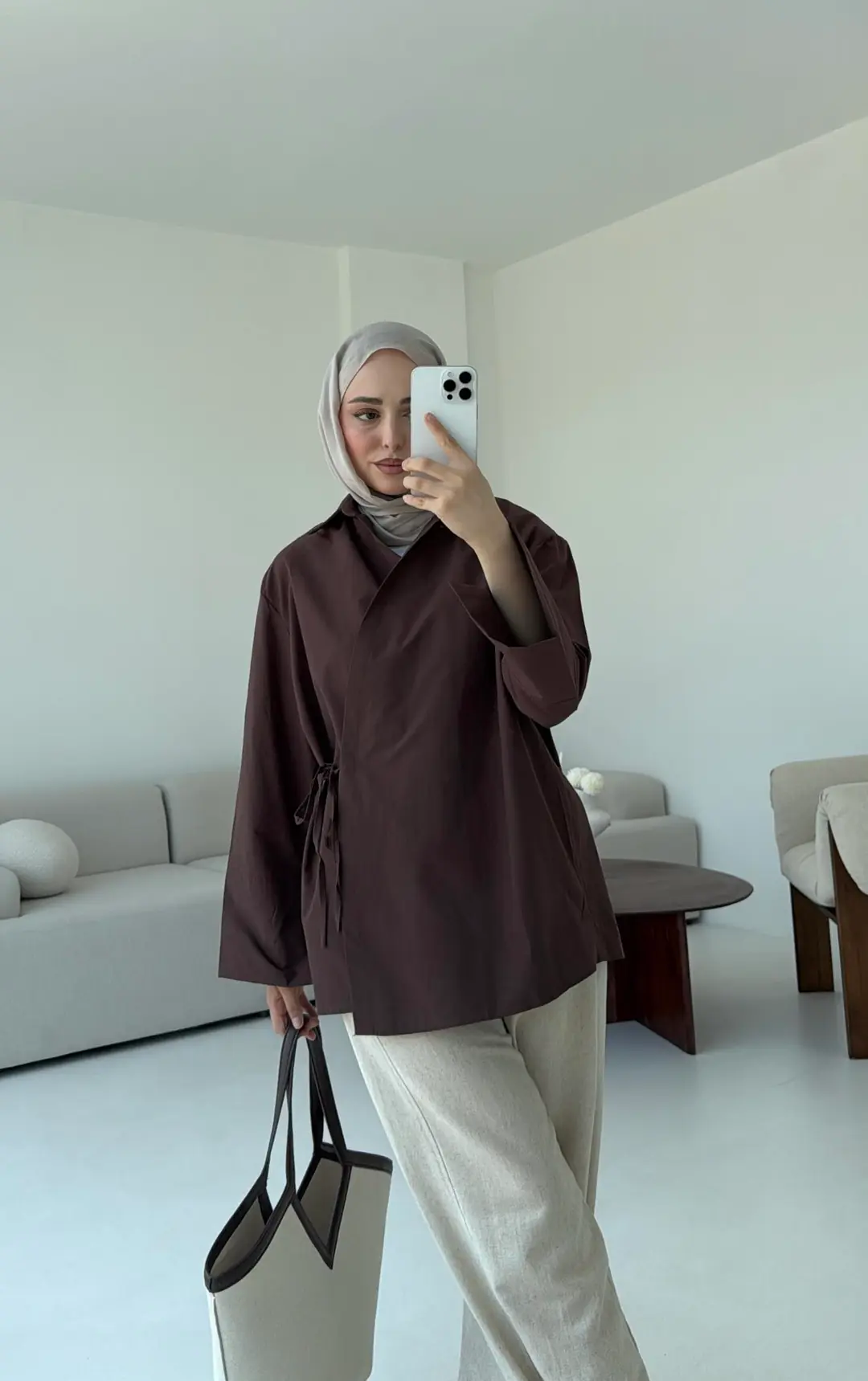 Çapraz Bağlamalı Kol Detay Gömlek Kahve - Görsel 3