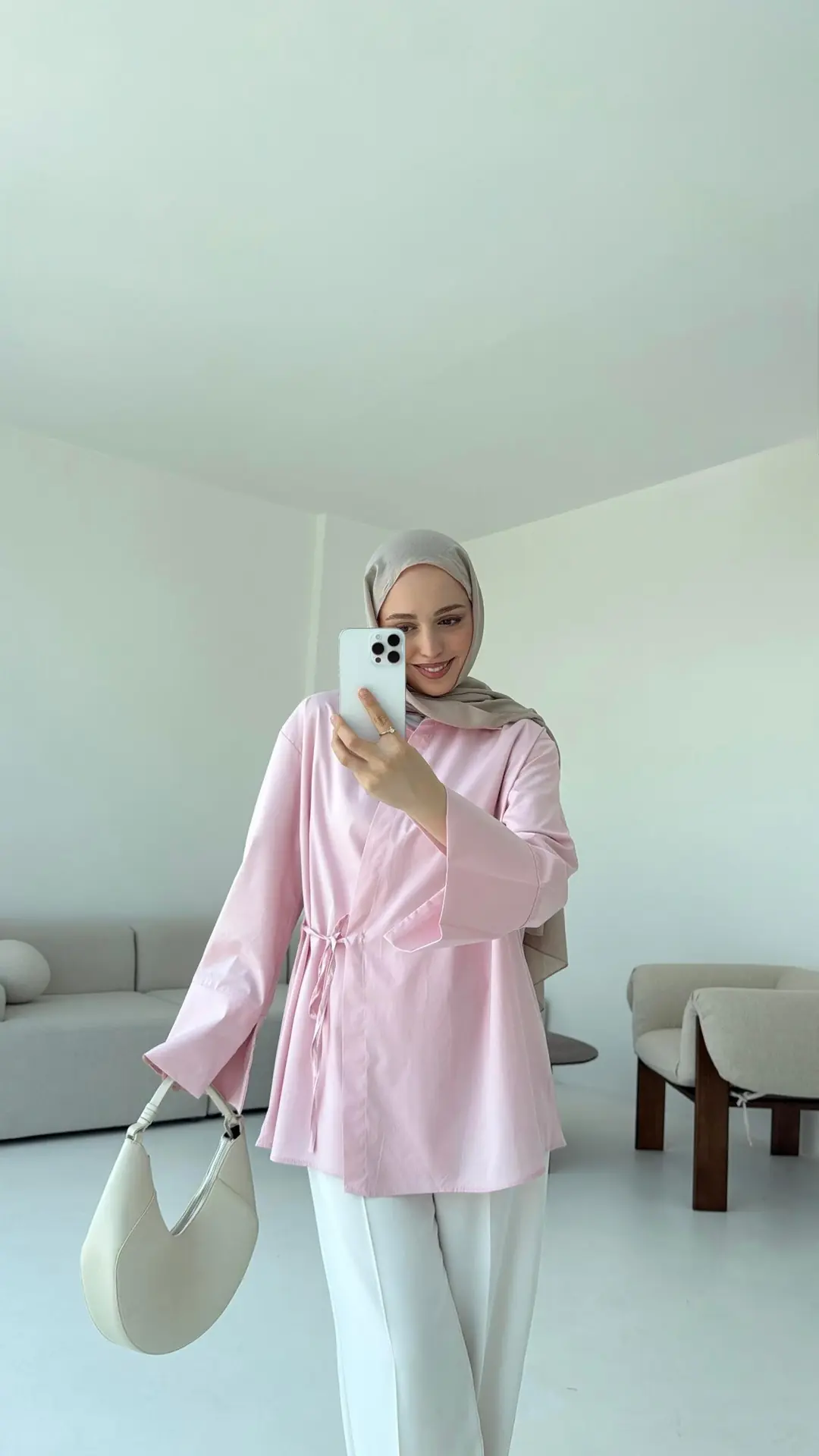 Çapraz Bağlamalı Kol Detay Gömlek Pembe