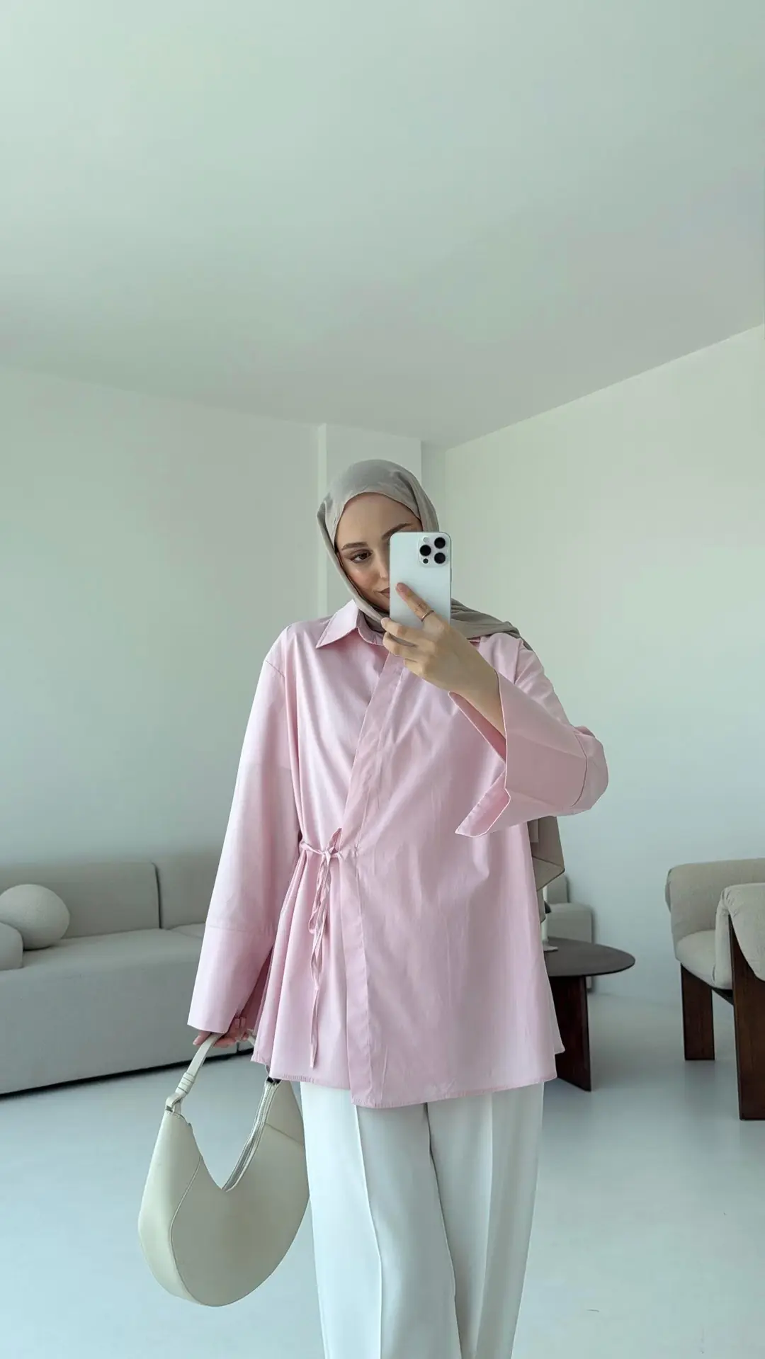 Çapraz Bağlamalı Kol Detay Gömlek Pembe - Görsel 6