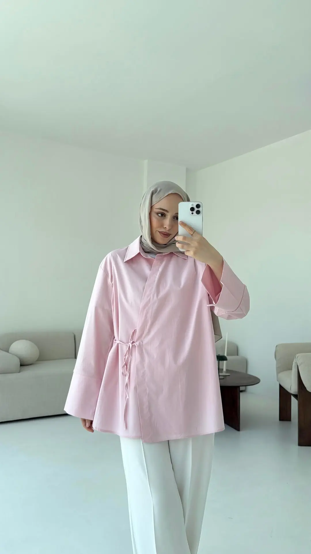 Çapraz Bağlamalı Kol Detay Gömlek Pembe - Görsel 8