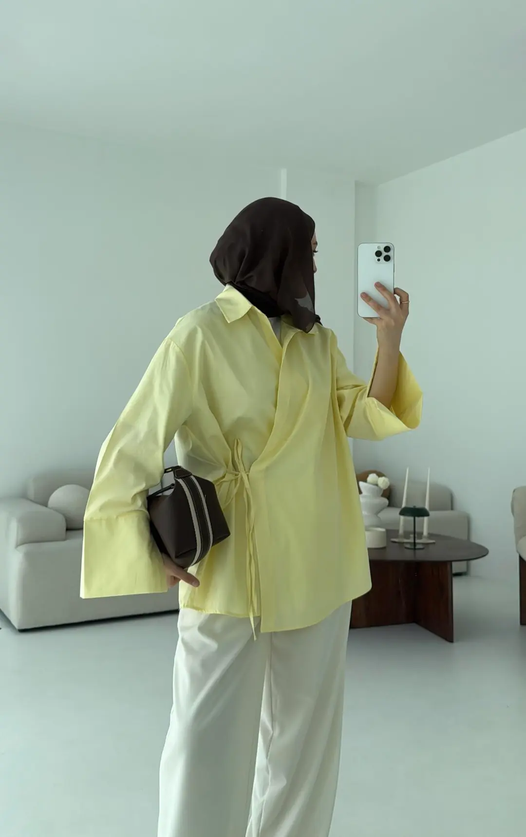 Çapraz Bağlamalı Kol Detay Gömlek Sarı