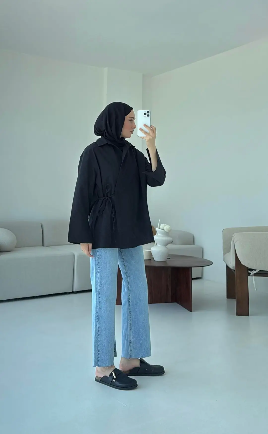 Çapraz Bağlamalı Kol Detay Gömlek Siyah